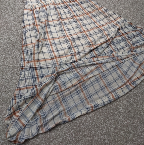 AUW sheer lined cream and rust plaid fit and flare midi dress - Picture 5 of 16